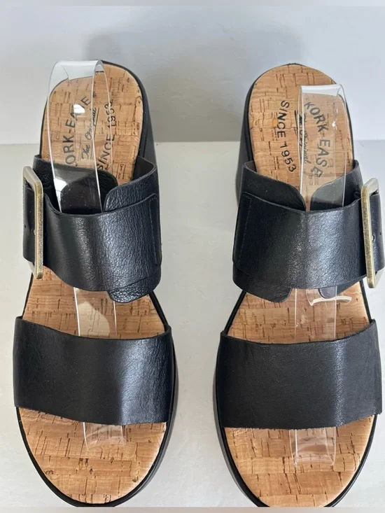Kork Ease Taige Black Leather Platform Slide Sandals 8 - Picture 5 of 9
